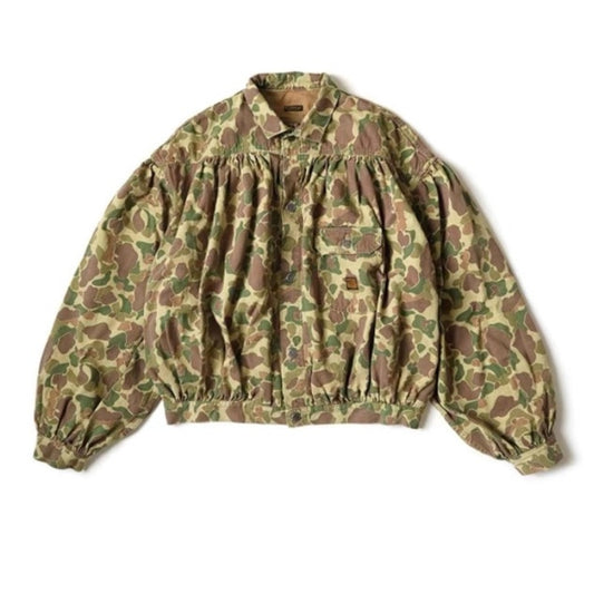 KAPITAL Rétro Camouflage Plissée À Manches Longues Chemise Style Militaire