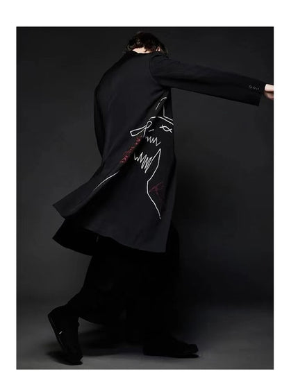 YOHJI YAMAMOTO Broderie Trench-coat manteau long unisexe long costume trench