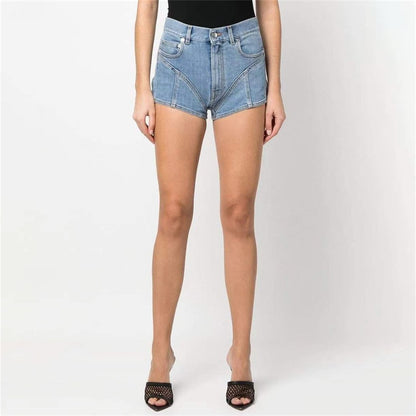 MUGLER short en jean à coutures contrastantes