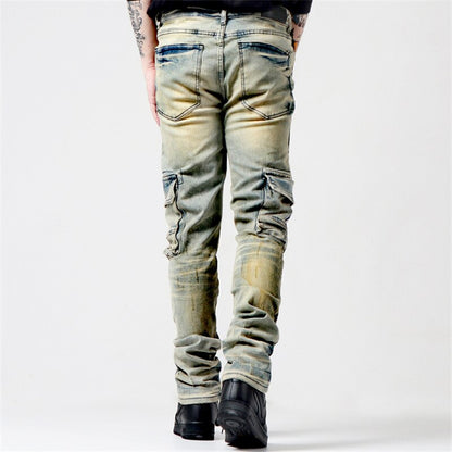 GFTD Jeans Flamme Imprimé Cargo Denim Pantalon Rue Stretch Crayon Joggers