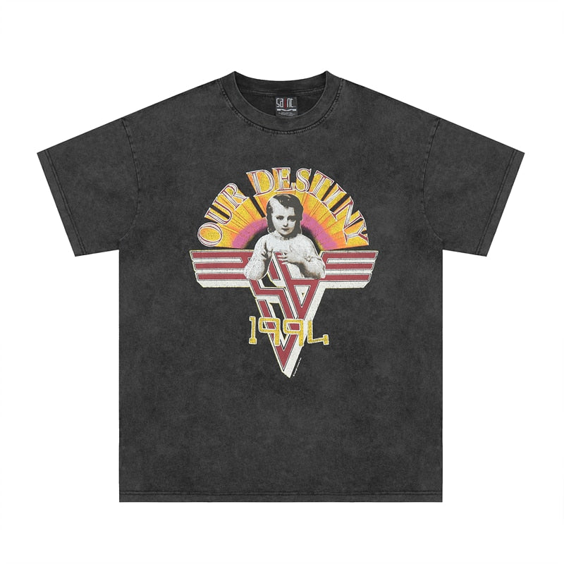 SAINT MICHAEL T-shirt surdimensionné imprimé tête d'ange commune lavé rétro à manches courtes ample décontracté américain