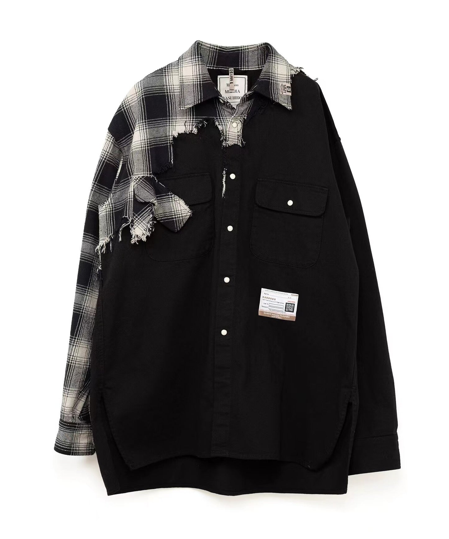 MIHARA YASUHIRO Irrégulier Splice Plaid Veste Homme Revers Noir Lâche Style Japon Chemise Manteau