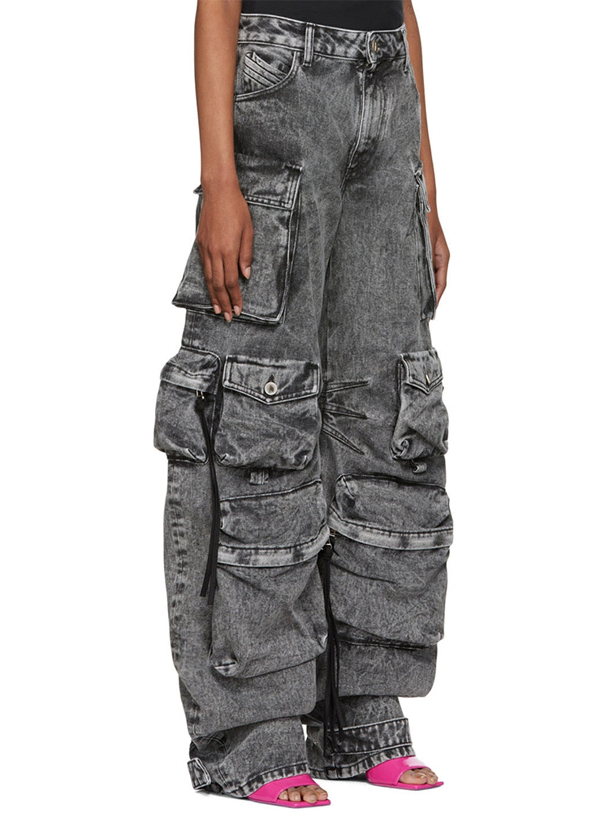 THE ATTICO Pantalon cargo taille basse en denim Fern