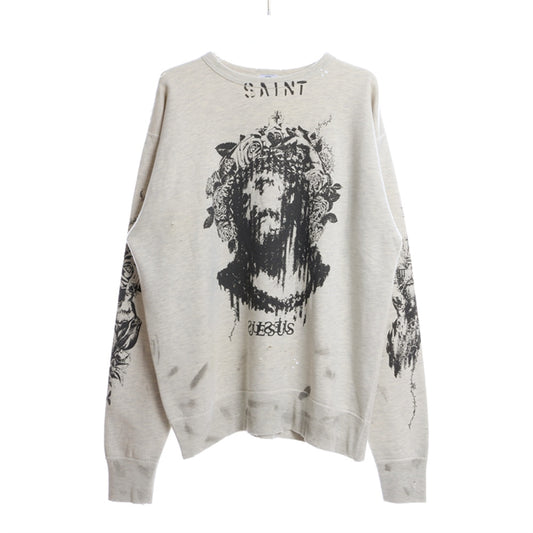 SAINT MICHAEL Sweat-shirt en coton imprimé Holy Mother