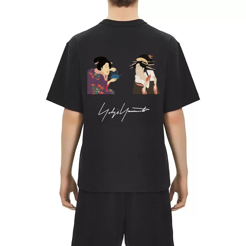 YOHJI YAMAMOTO Y-3 Style Japonais Impression Graphique T-shirt Décontracté Lâche