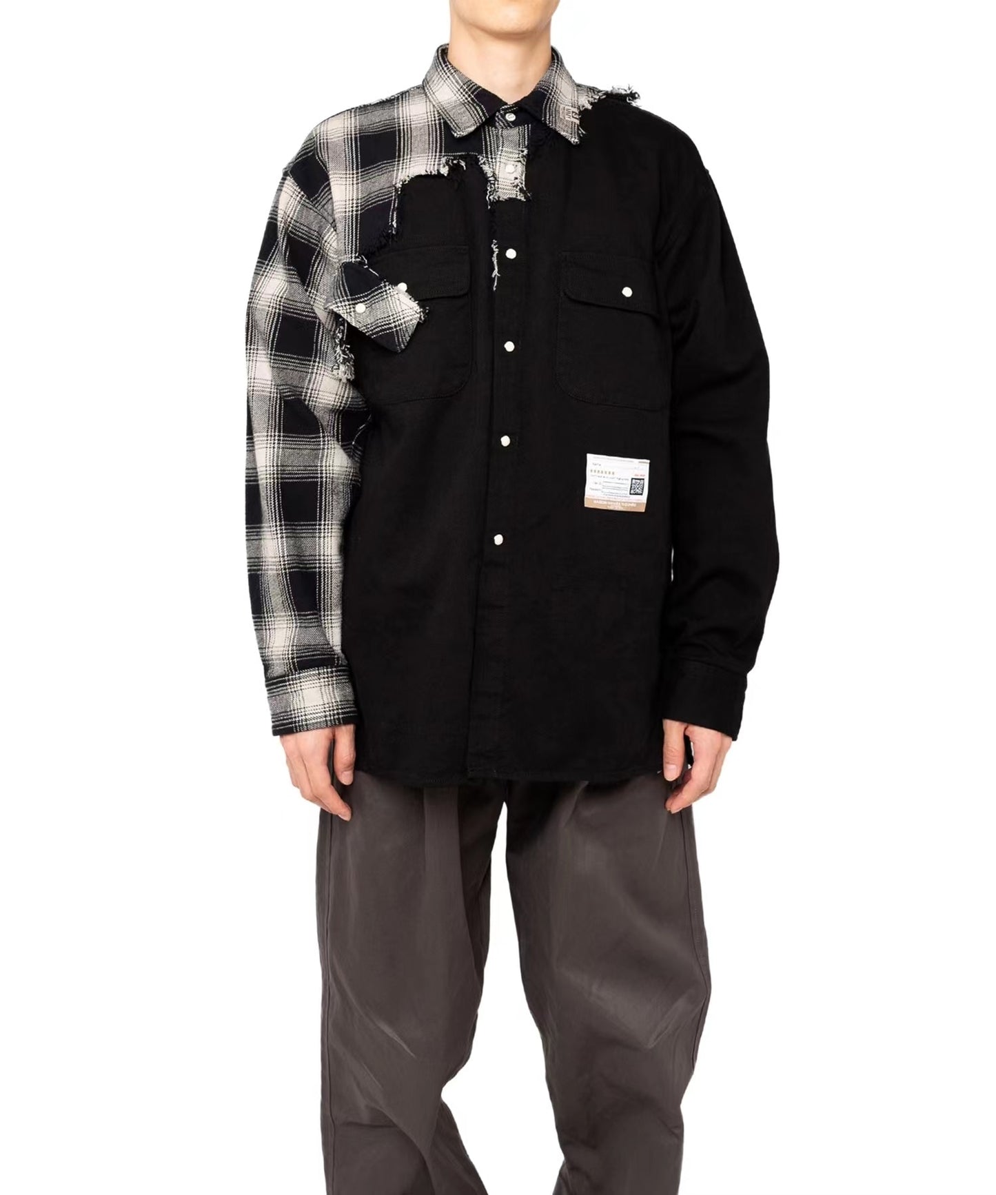 MIHARA YASUHIRO Irrégulier Splice Plaid Veste Homme Revers Noir Lâche Style Japon Chemise Manteau