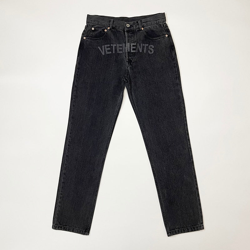 VETEMENTS Jeans Logo Brodé Homme Femme Straight Denim Pantalon