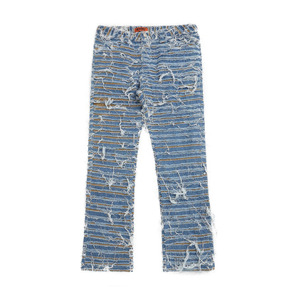 REHTRELT jeans rétro hommes couteau coupe délavé trou Patch évasé bleu Slim Fit large Denim Streetwear Hip Hop mâle Biker