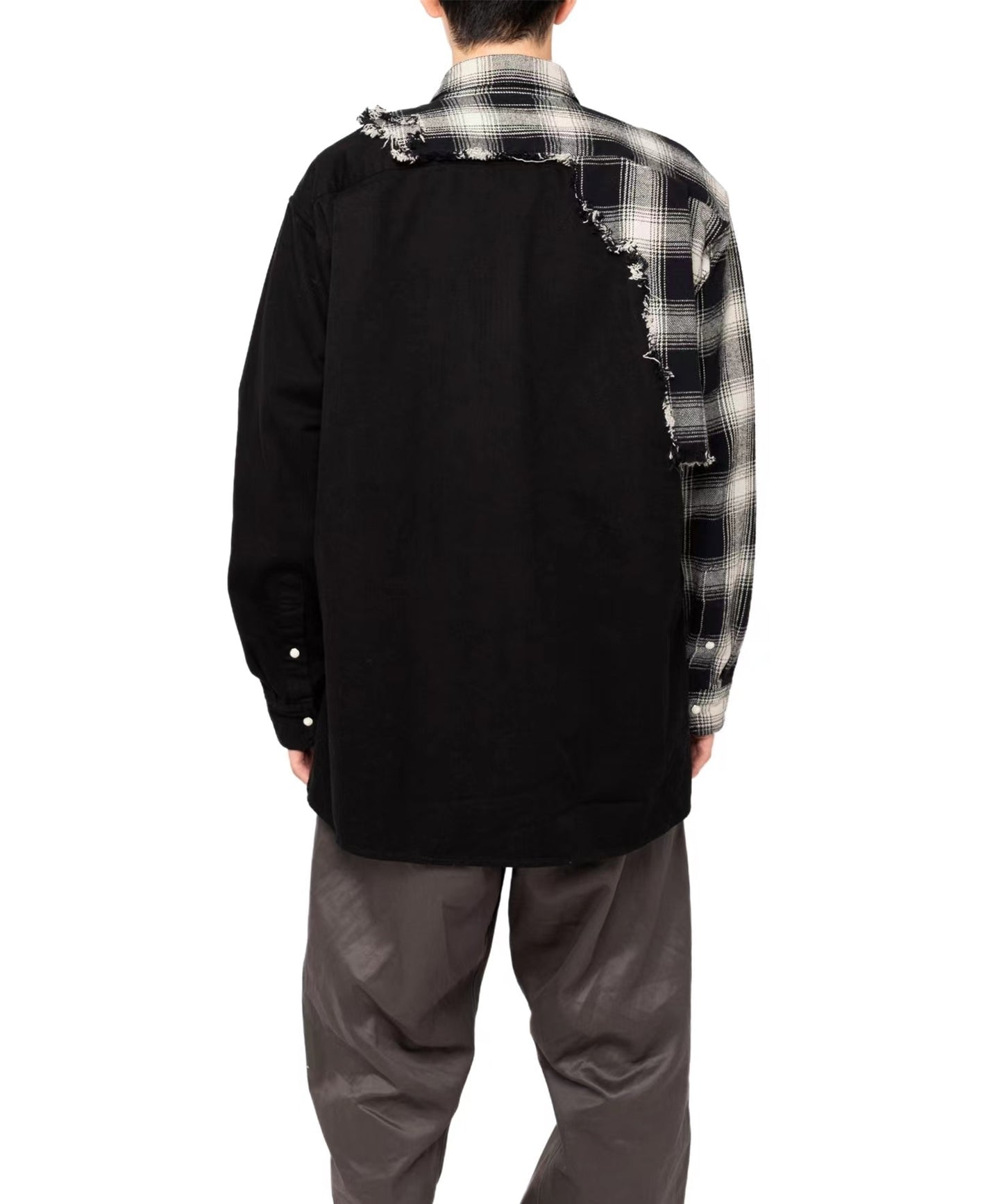 MIHARA YASUHIRO Irrégulier Splice Plaid Veste Homme Revers Noir Lâche Style Japon Chemise Manteau